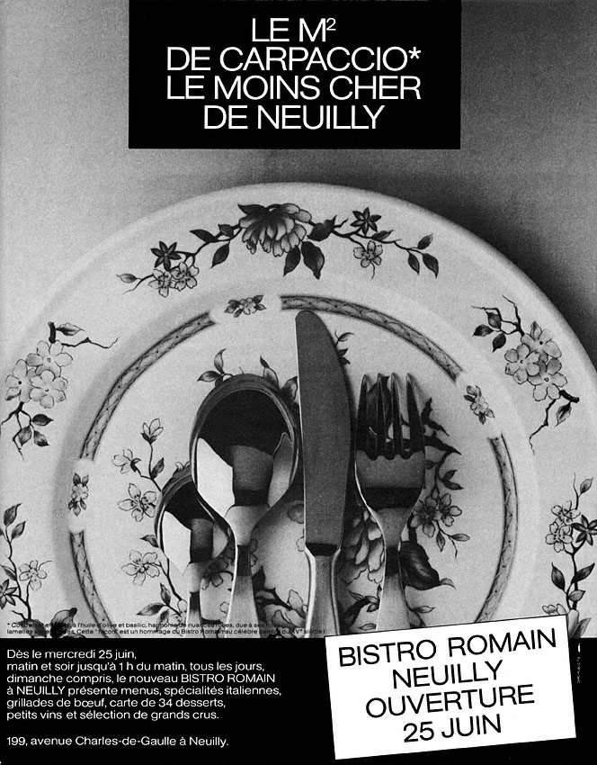 Advert Bistro Romain 1986